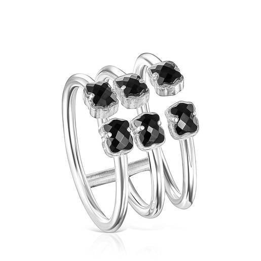 Mini Onix triple Ring in Silver with Onyx | TOUS