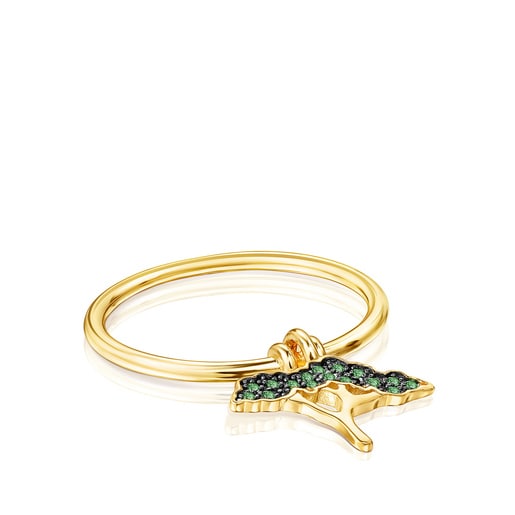 Silver Vermeil Save tree Ring with Tsavorite and Peridot | TOUS