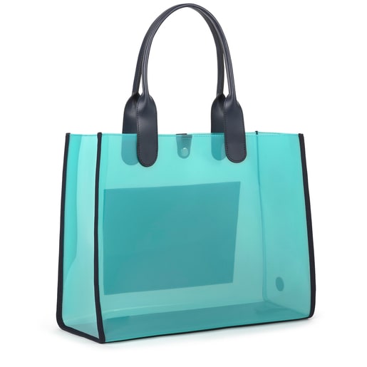 Large blue Amaya Vinyl transparent Shopping bag
