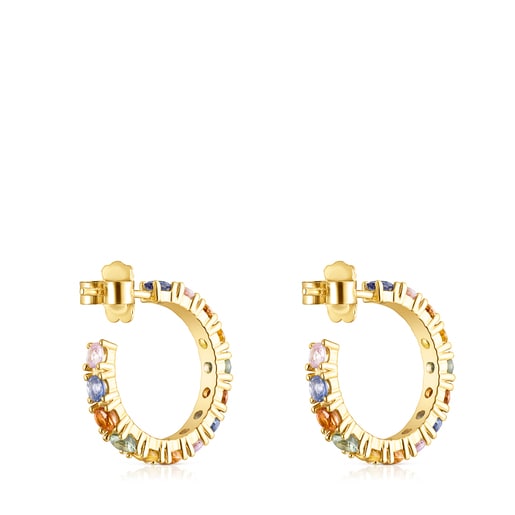 Aretes aro Glaring con baño de oro 18 kt sobre plata con zafiros multicolor