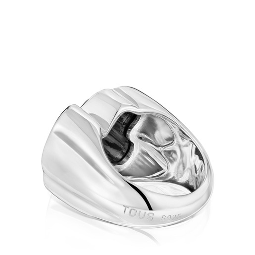 Silver Signet ring with bear motif in onyx TOUS Icon Color