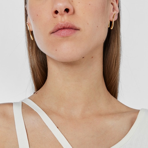 Aretes con baño de oro 18 kt sobre plata doble onda New Hav