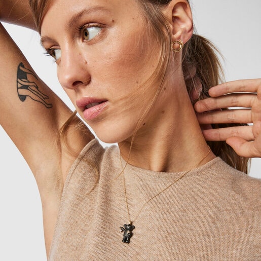 Золотое колье с титановым медвежонком и бриллиантами Teddy Bear