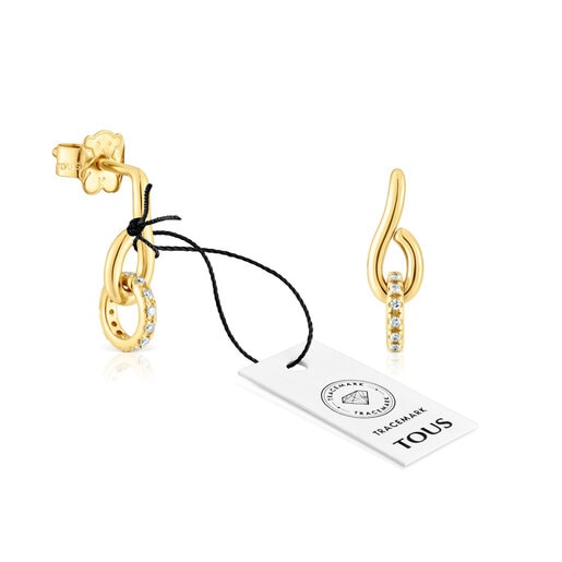 Gold Bent Ring earrings with diamonds