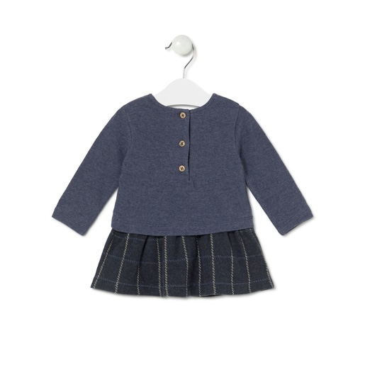 Girls dress with coordinating fabrics in Marine navy blue