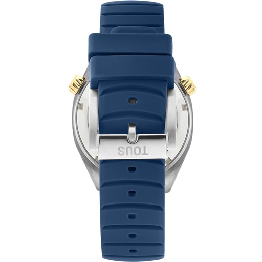 Montre gmt automatique avec bracelet en silicone bleu marine, boîtier en acier IPG doré et cadran en nacre TOUS Now