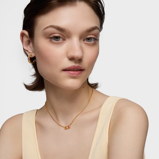 שרשרת קצרה Icon Color LGG מכסף בציפוי זהב 18 קראט עם אבני חן מעבדה