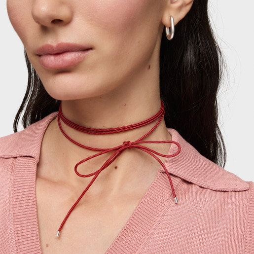 Collar largo de plata en color burdeos TOUS Basics