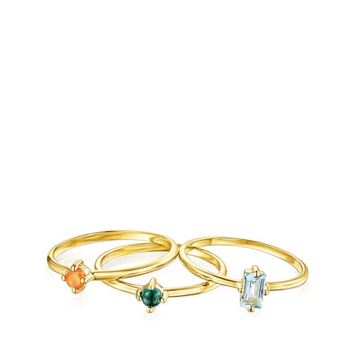 Set of Silver Vermeil TOUS Good Vibes Rings with Gemstones