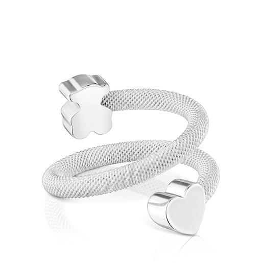 Bague spirale en argent et motifs Icon Mesh