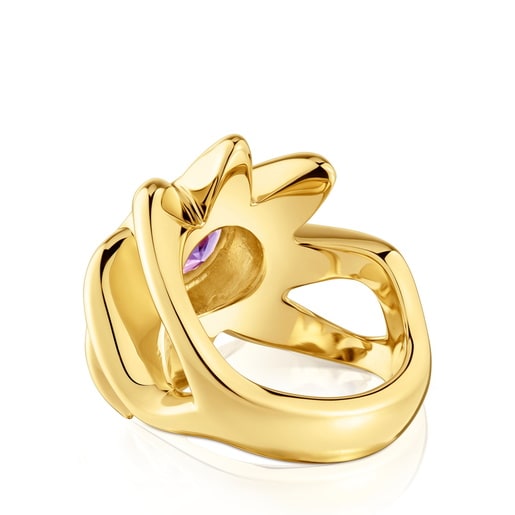 Anillo sello con baño de oro 18 kt sobre plata y amatista Galia