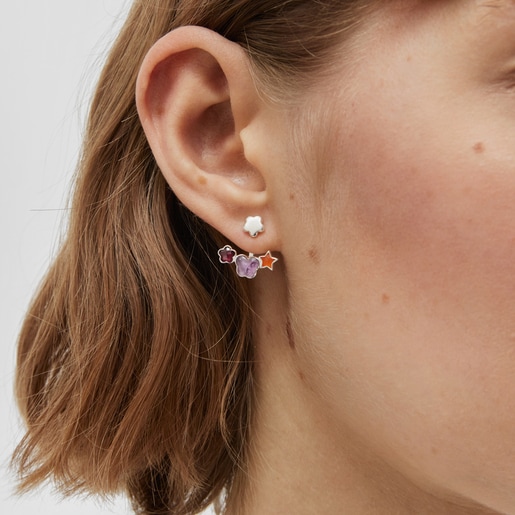 Silver Bold Motif Earrings with gemstones