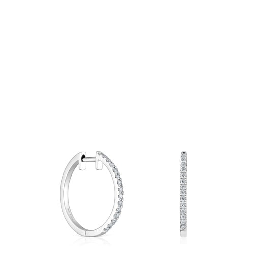 עגילי חישוק קצרים Les Classiques מזהב לבן בשילוב יהלומים בגודל 14.5 מ"מ