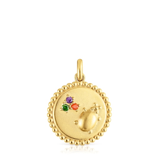 Silver vermeil Virtual Garden Medallion pendant with gemstones | TOUS