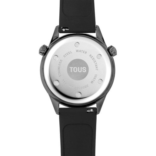 Analogové hodinky s černým silikonovým řemínkem a pouzdrem z šedé oceli IP TOUS Now