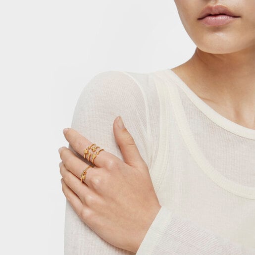 Small Ring with 18kt gold plating over silver and orange garnet TOUS Grain