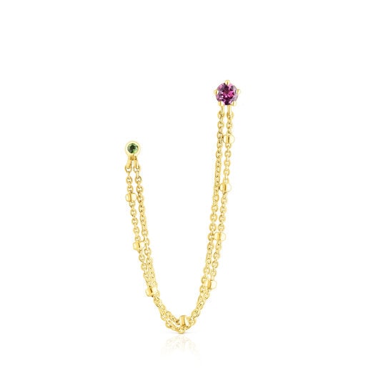 Gold TOUS Cool Joy 1/2 Double earring with rhodolite and chrome diopside