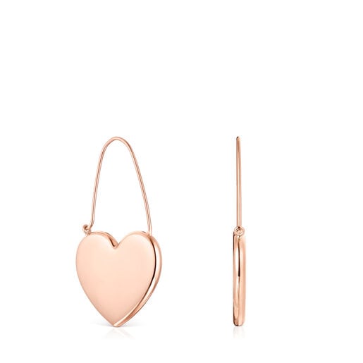 Aretes largos Sweet Dolls corazón con baño de oro rosa 18 kt sobre plata