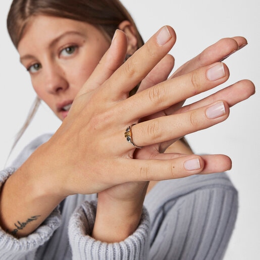 Стальное кольцо Fragile Nature с золотистым ионным покрытием