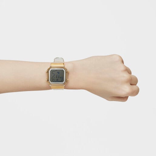 Transparent polycarbonate and gold-colored IPG steel digital Watch D-BEAR Fresh