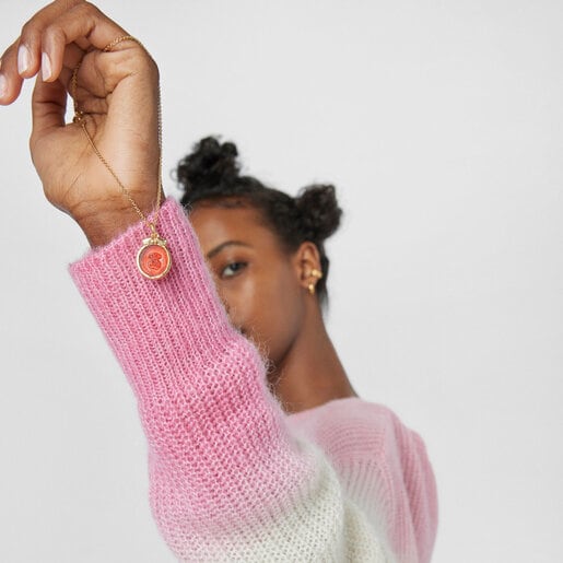 Collier camée Oceaan Color en argent vermeil et glass rose