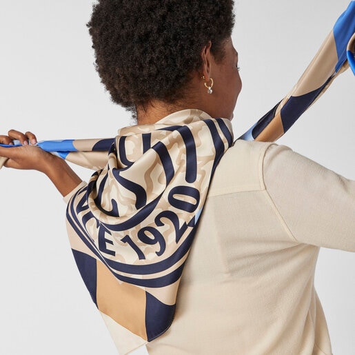 Beige and blue Kaos Mini Stamp Scarf