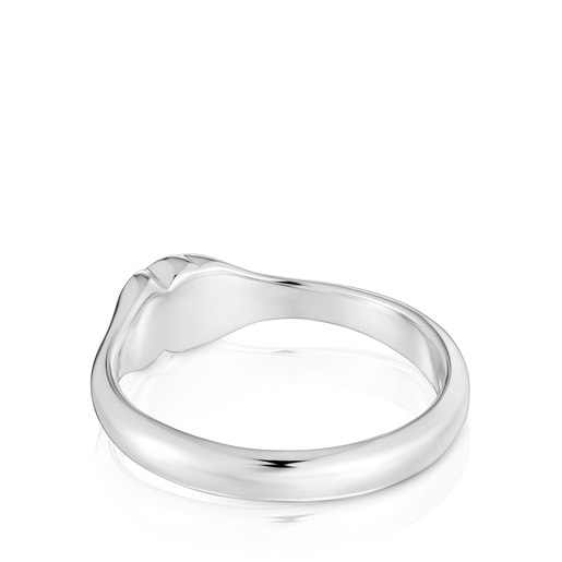 Anillo pequeño de plata y motivo oso en ónix Icon Color