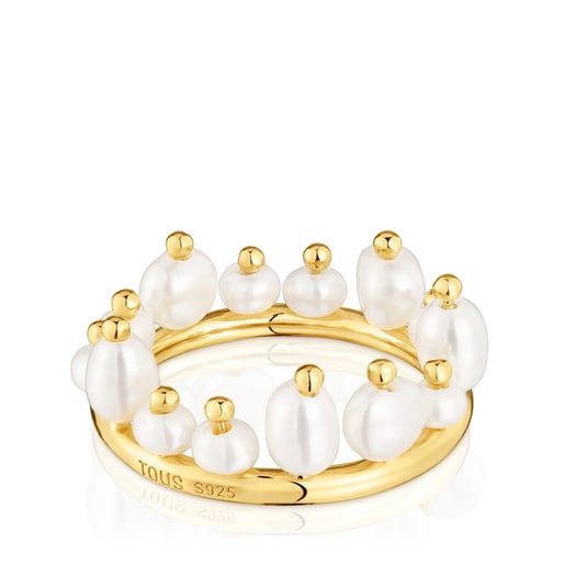 Anillo pequeño con baño de oro 18 kt sobre plata y perlas cultivadas Sugar Party