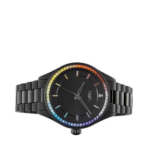 שעון אנלוגי Tender Shine עם רצועת פלדת IP בצבע שחור