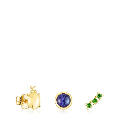 Set of silver vermeil Virtual Garden Earrings with sodalite and chrome diopside