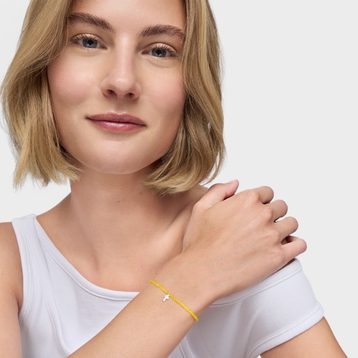 Elastic Bracelet with yellow quartzite and silver cross TOUS Motifs