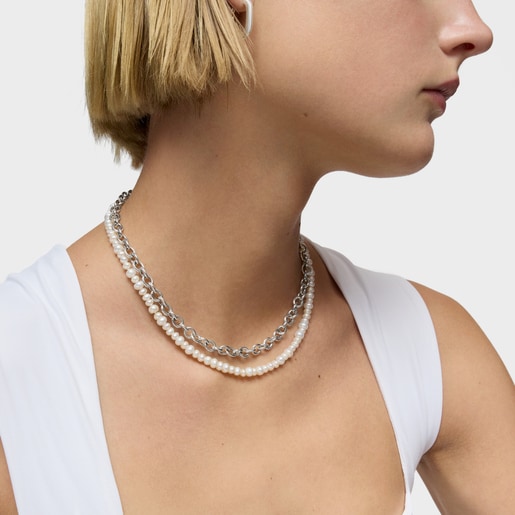 Silver Necklace with cultured pearls Sweet Dolls