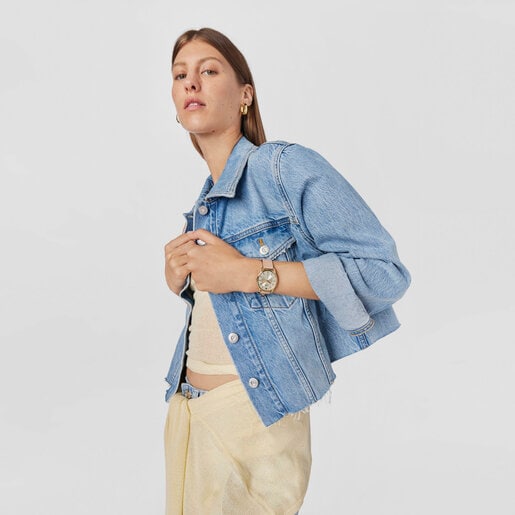 Reloj analógico Dai XL de acero con correa de piel Kaos rosa