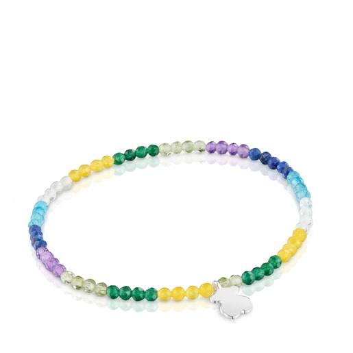 ブルーのジェムストーンとシルバーのベアのモチーフが付いた伸縮性ブレスレット TOUS Motif