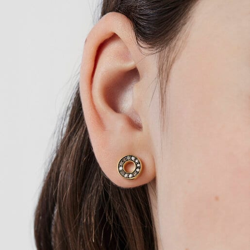 Nocturne mini-disc Earrings in Silver Vermeil with Diamonds | TOUS