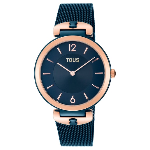 Two-tone rose and blue steel/IP S-Mesh Watch | TOUS