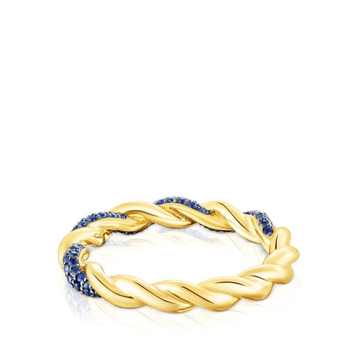 Gold Twisted Ring with blue sapphire