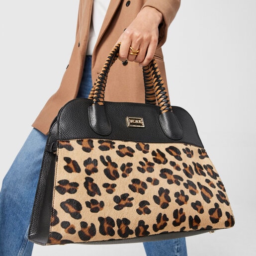 Large black leather TOUS Script Premium City handbag