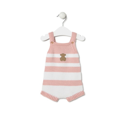 Knitted baby romper in Tricot pink stripes