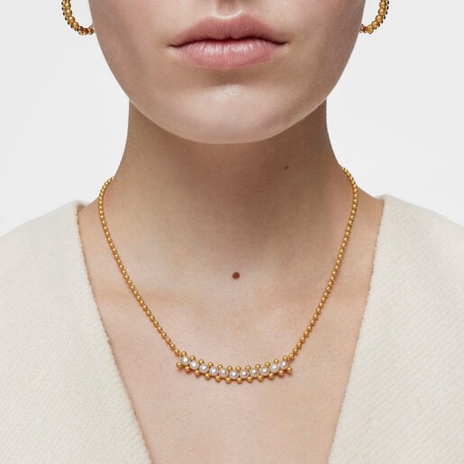 Choker with 18kt gold plating over silver and cultured pearls Gloss
