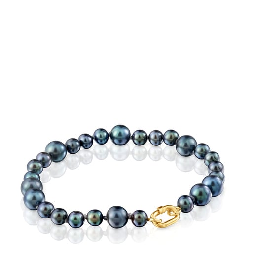 Pulsera de oro y perlas barrocas cultivadas Hold Oval