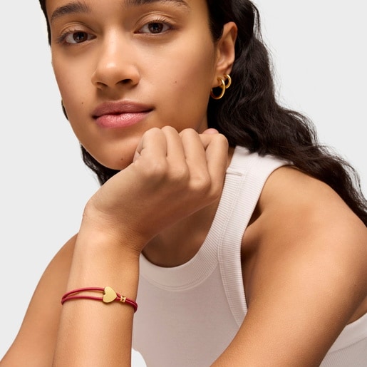 Red elastic Sweet Dolls Bracelet with silver vermeil heart