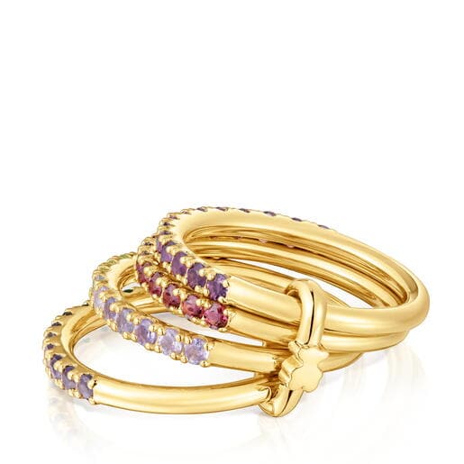 18kt gold-plated silver cuadruple ring with gemstones TOUS Straight
