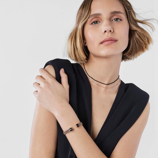 Rose IP Steel Mesh Color Bracelet with Onyx