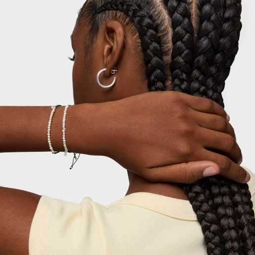 צמיד קולור פנינים בשילוב חוט ודובי כסף