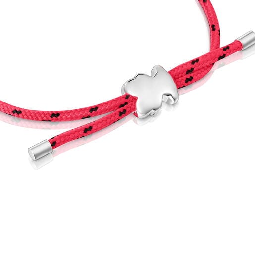 Silver and pink nylon bear Bracelet TOUS Bold Motif