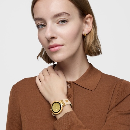 Smartwatch with beige strap and gold-colored steel motifs TOUS S-CONNECT CHARMS