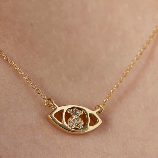 Gold TOUS Good Vibes eye Necklace with Diamonds