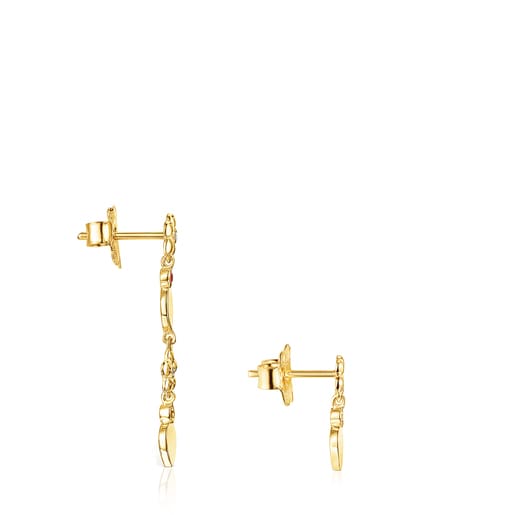 Короткие и длинные золотые серьги Fragile Nature с бриллиантами и рубинами