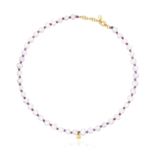 Náhrdelník TOUS Joy Bits z fialového nylonu s perlami
